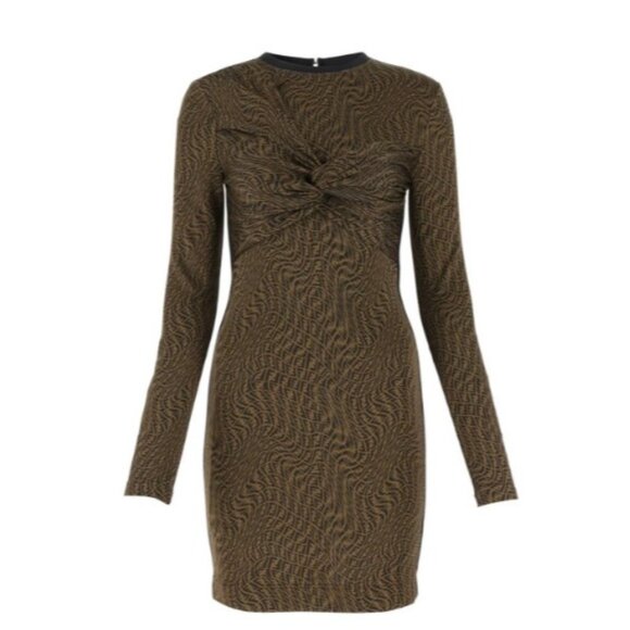 Fendi Brown FF-Vertigo Stretched Twisted Front Sheath Dress, Size 4 (US) 40 (IT) - Picture 1 of 12